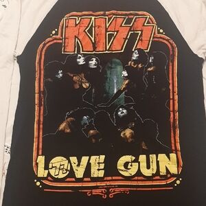 Kiss💋2014 HENLEY Short Sleeve Tee - Black,White,Yellow NO CRACKING ON LOGO Sz M